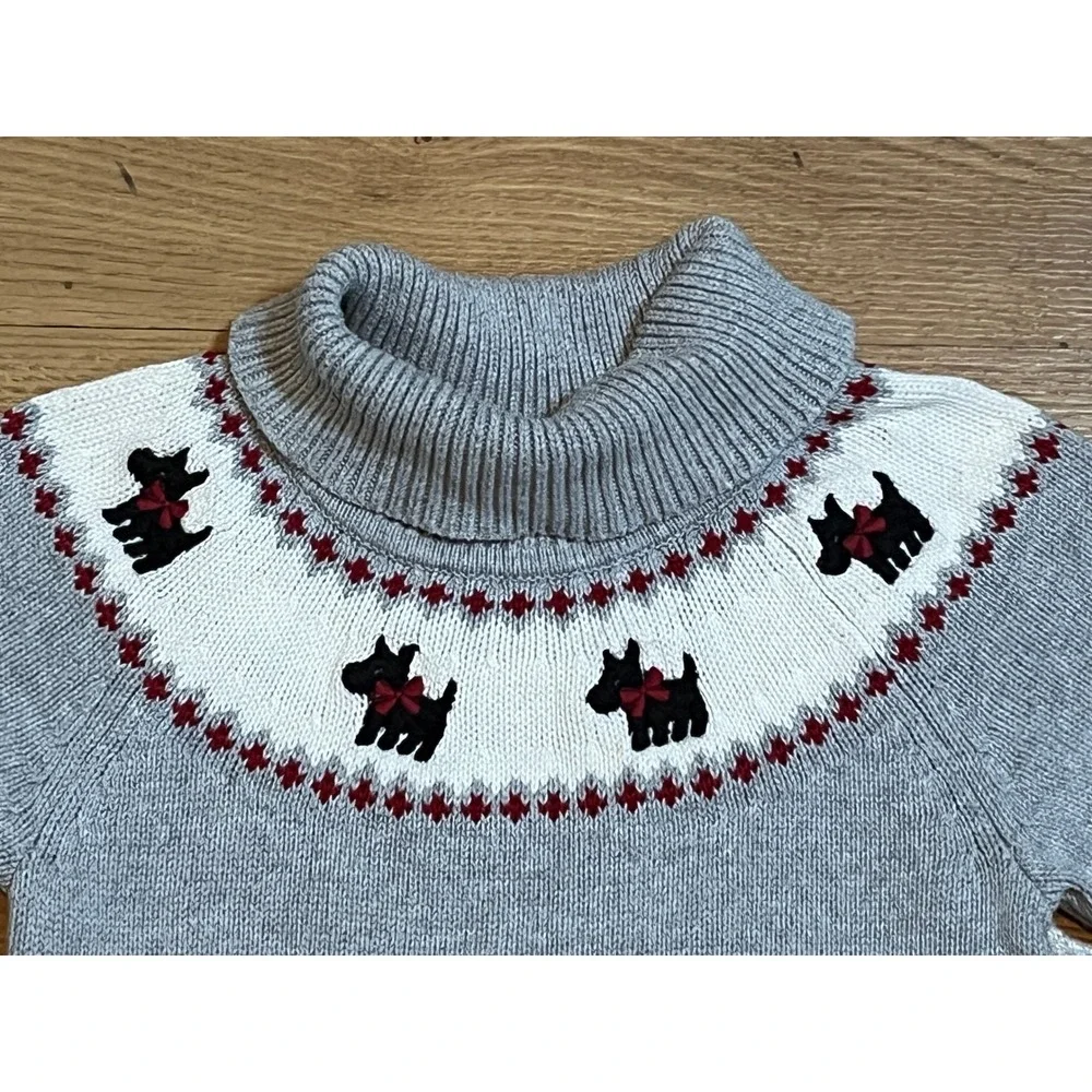 Gymboree Sweater Dress Girls 6 Grey Scottie Dog Fair Isle Knit Pockets Vintage